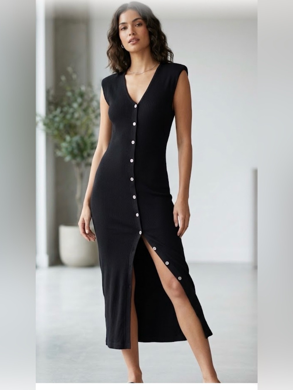 Silk Laundry Ribbed Knit Asymmetrical Button Silk And Cotton Maxi Dress Size L